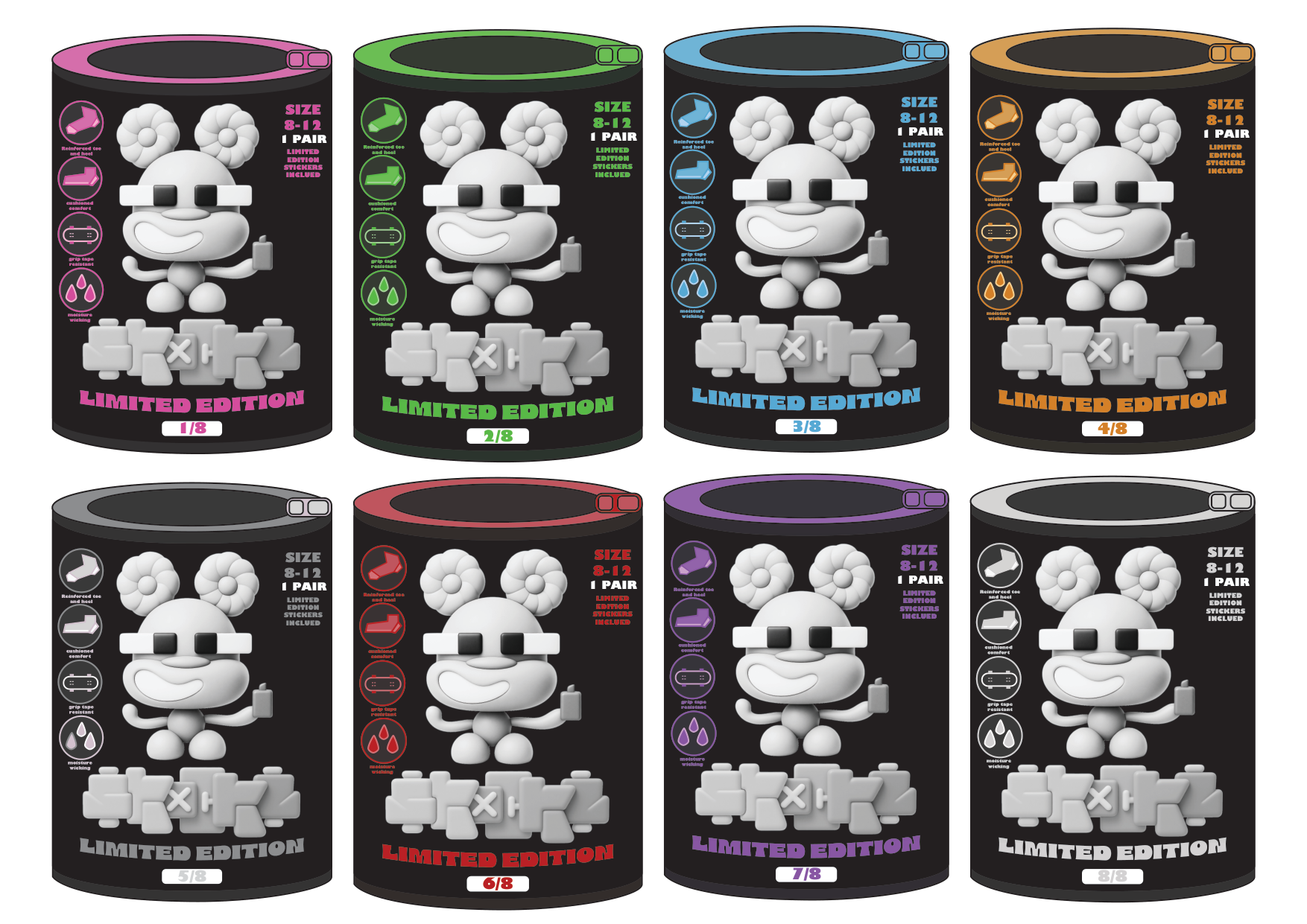 SKOCKZ Limited Edition Socks — all 8 collectible can designs